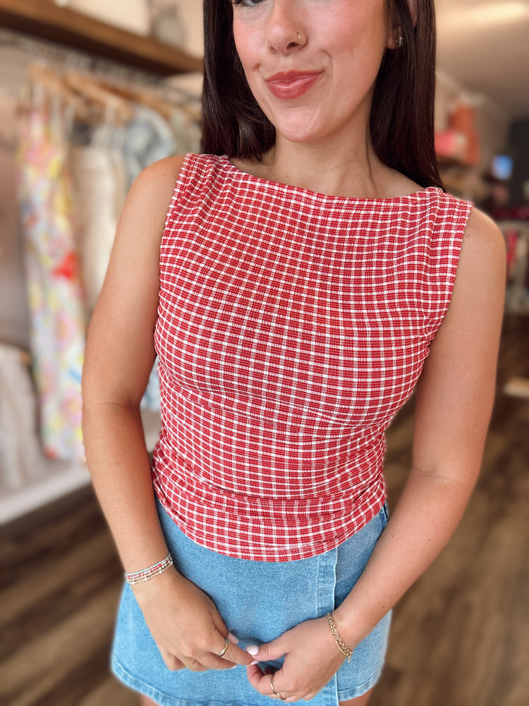 Ruby Plaid Boatneck Top