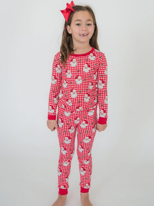 Gingham Santa Ruffle Pajama 2pc Set