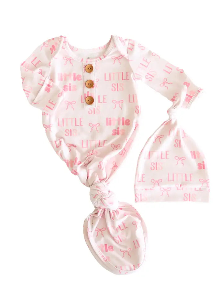Little Sister Newborn Knotted Gown & Hat Set