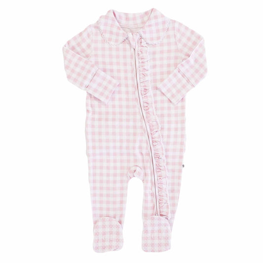 Rosy Pink Gingham Ruffle Footie