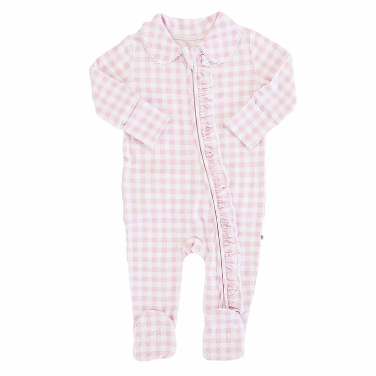 Rosy Pink Gingham Ruffle Footie