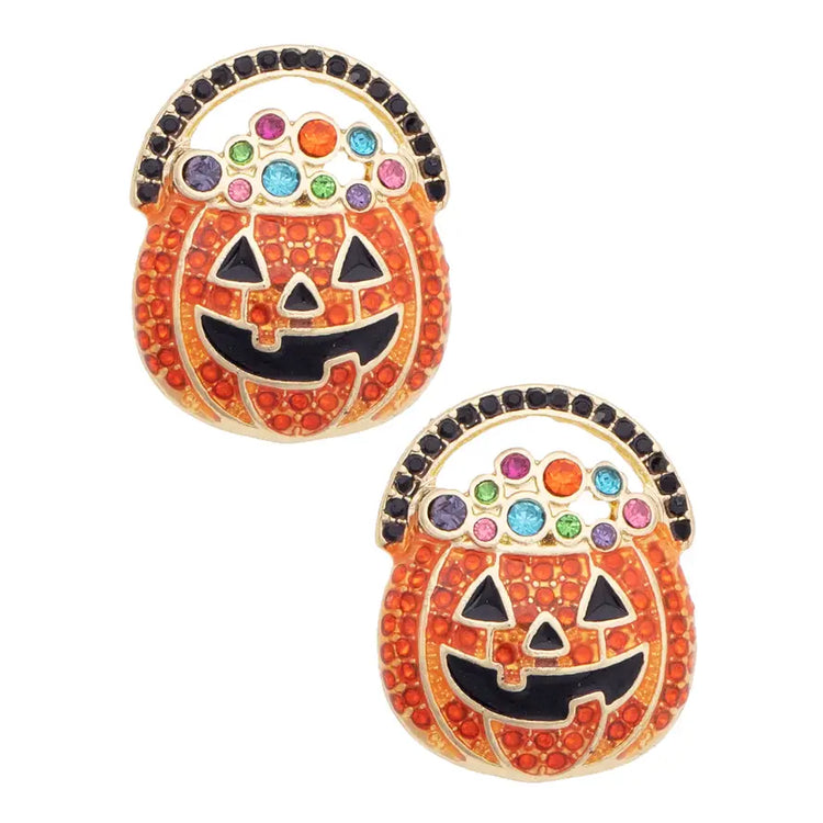 Bejeweled Jack-O'-Lantern Stud Earrings