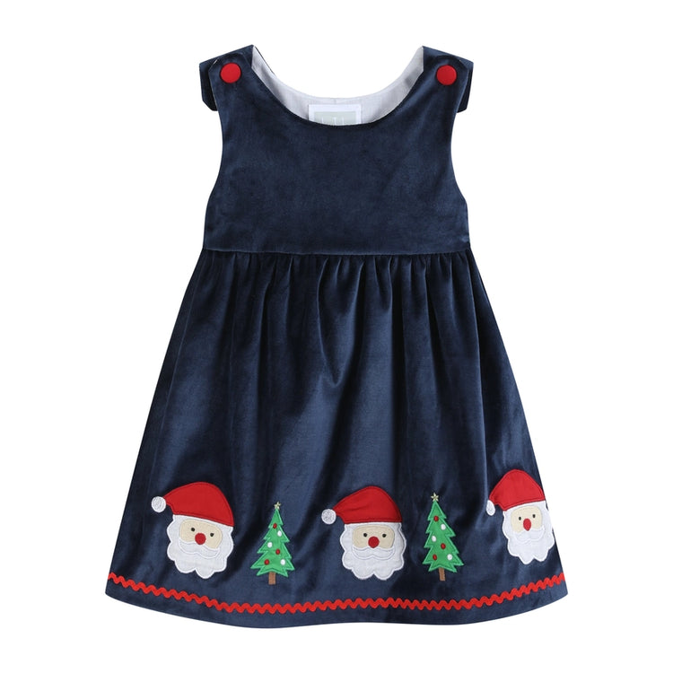 Navy Blue Velvet Santa Dress