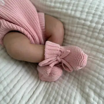 Knit Tie Booties - Peony