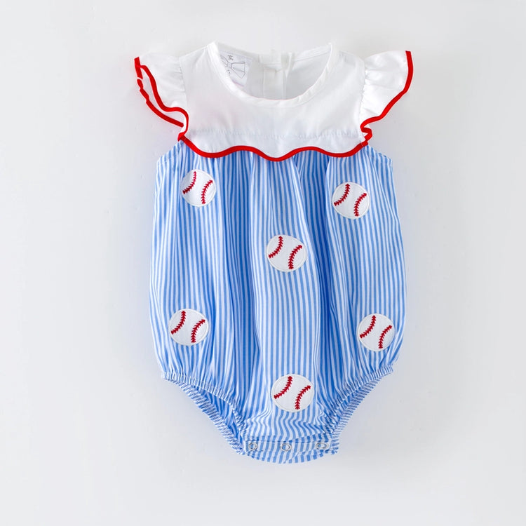 Baseballs & Stripes Collared Romper