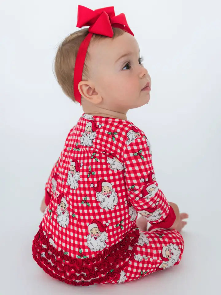 Gingham Santa Ruffle Footie Pajama