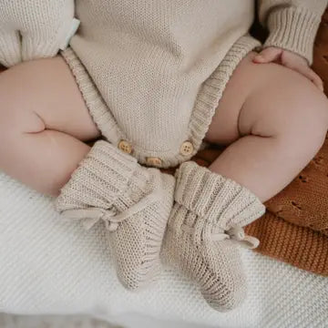 Knit Tie Booties - Stone