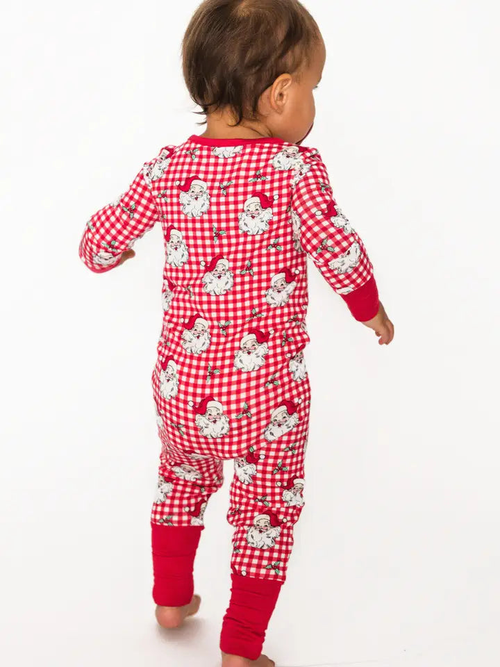 Gingham Santa Footie Pajama