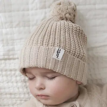 Knit Pom Beanie - Stone