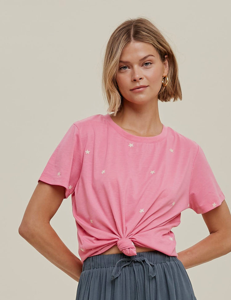 Embroidered Star Tee - Pink
