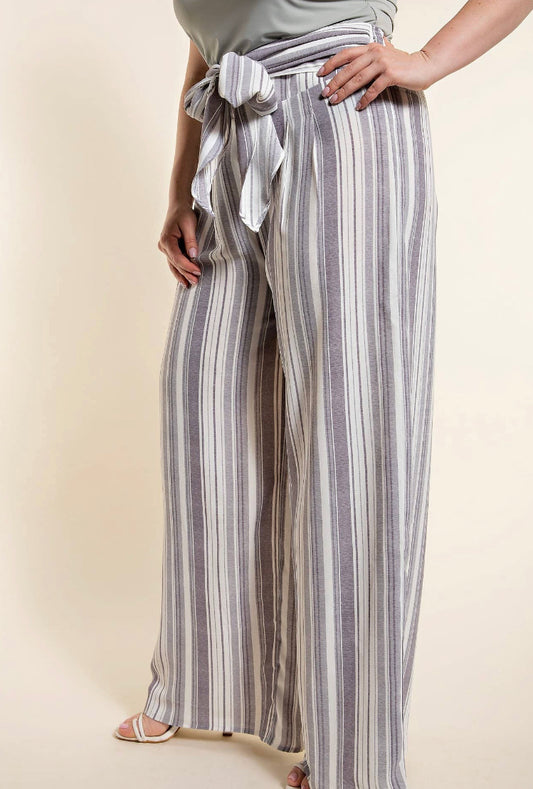 Grey Striped Pant with Bow