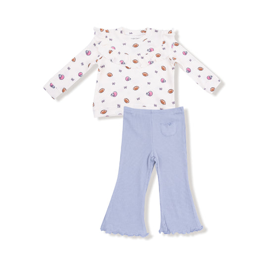 Footballs & Bows Waffle Knit Set