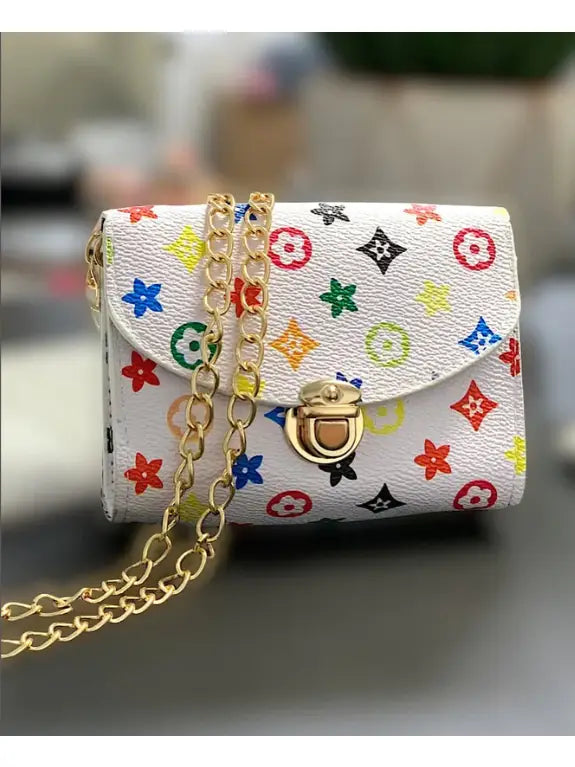 White Multi Color Star Cross Body Kids Purse