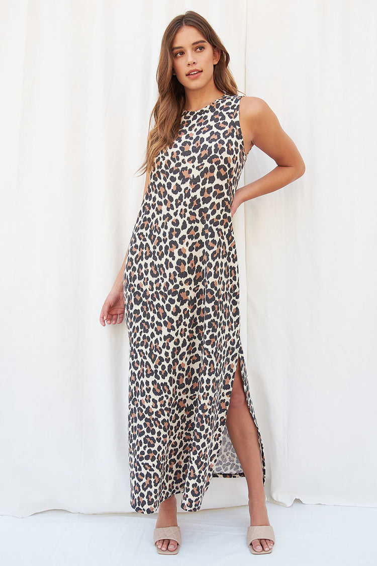 Cream Leopard Long Dress