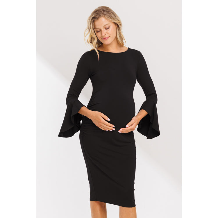 Bell Sleeve Black Maternity Dress