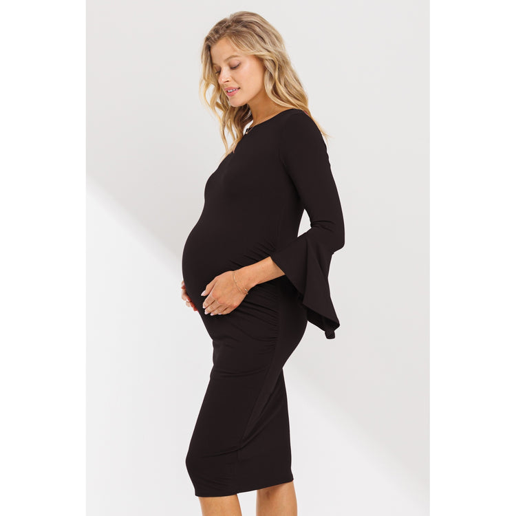 Bell Sleeve Black Maternity Dress